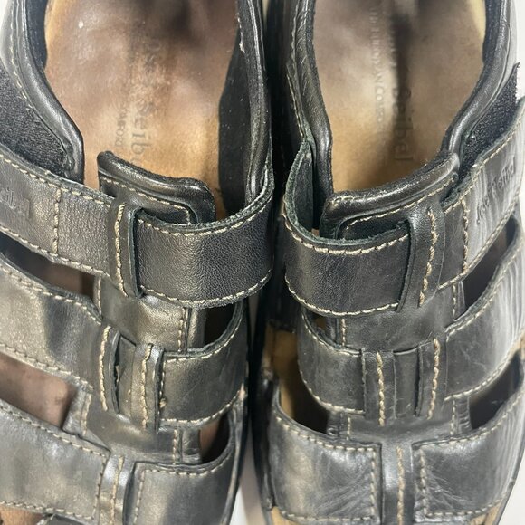 Josef Seibel Jeremy Black Leather Fisherman Sandals Men's US Size 9 / EU Size 43 - Picture 6 of 6